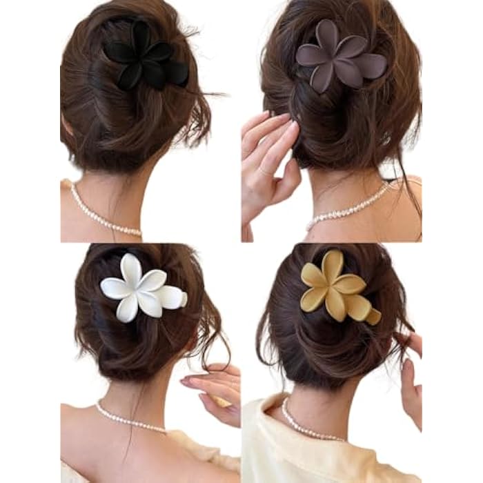 Large Flower Hair Clips Plastic Hair Clips, 10cm, 4 Pieces, Black, White, Beige, Brown, Daily Use, Party, Beach - Image 1